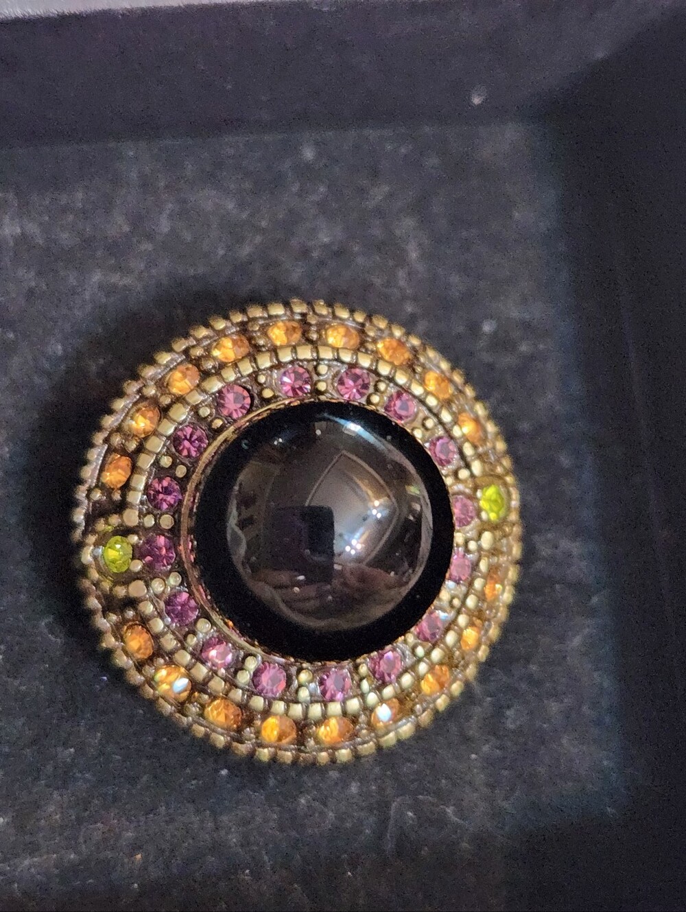 Heidi Daus Multicolor Crystal Dome Statement Ring - Black Center